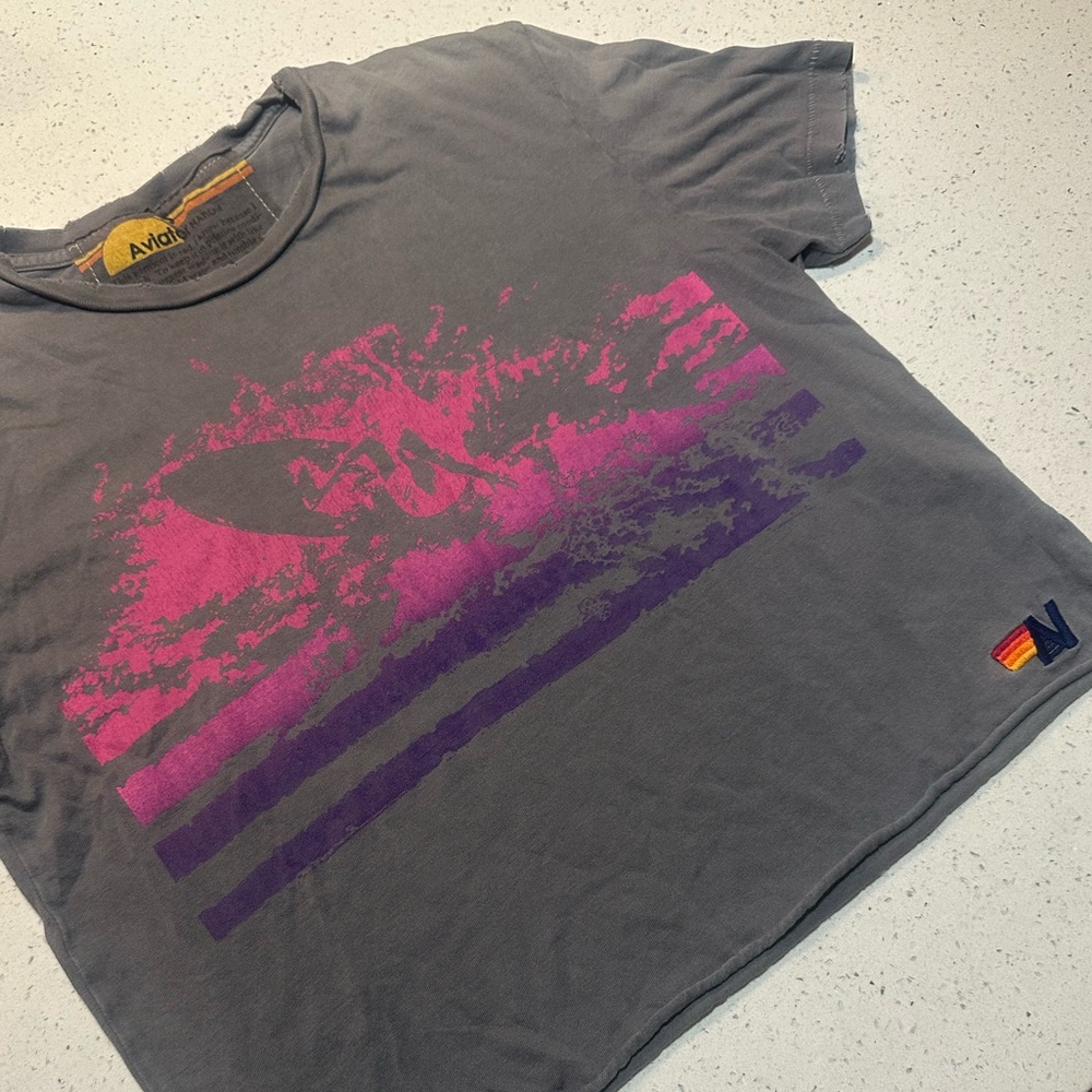 Rare Aviator Nation discontinued tee with abstract bright surfer design / GUC
